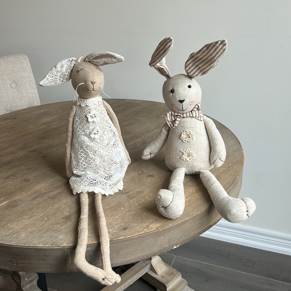 Tall Stuffed Bunny Plush Rabbits Shelf Sitting Easter Decor Set of 2 - Picture 3 of 14